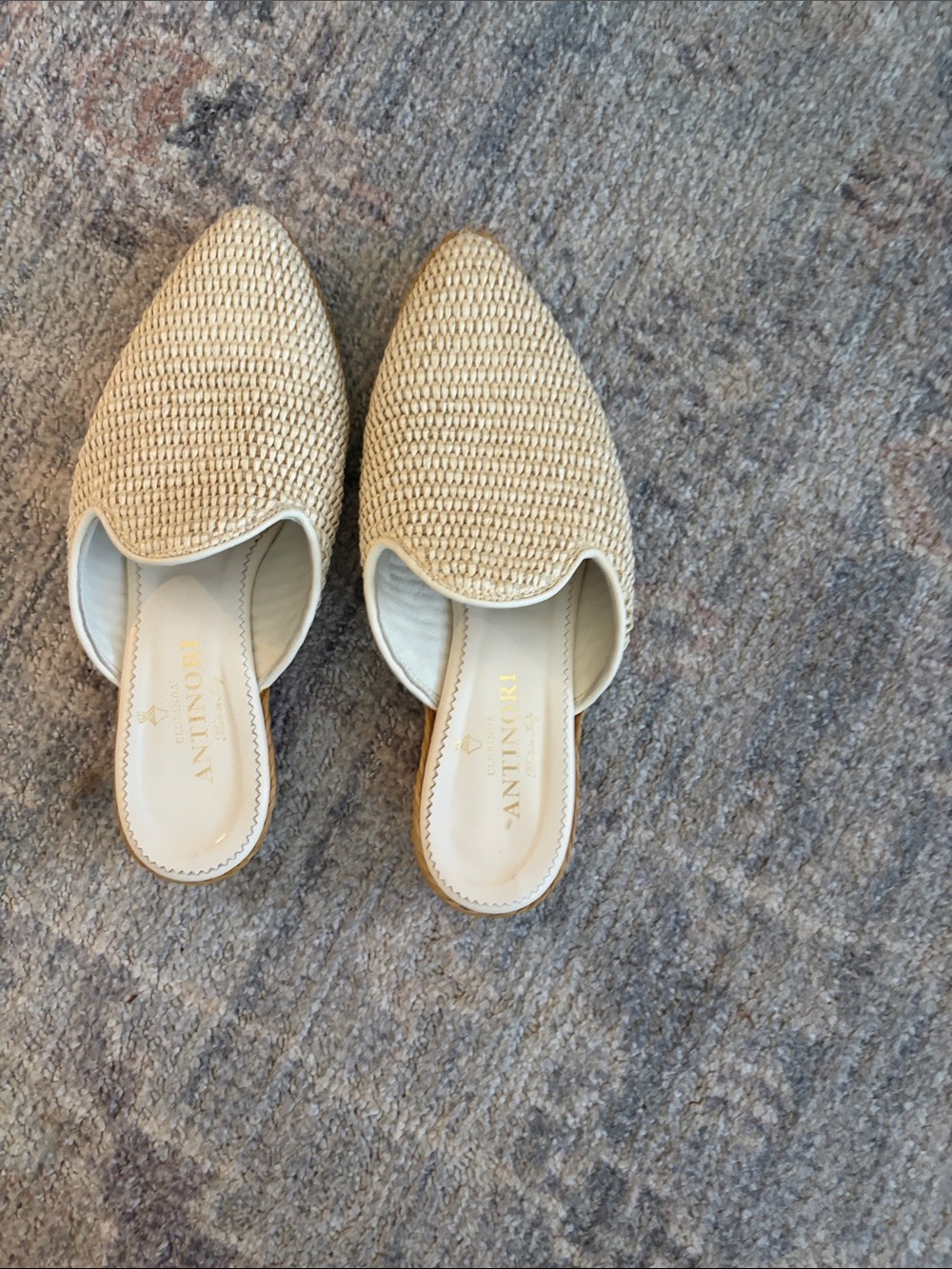 Woven Pointed-Toe Mules in Natural Beige
